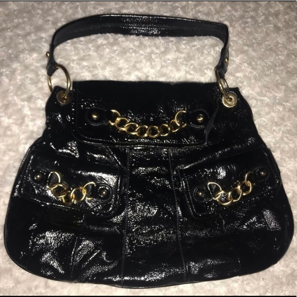 Cynthia Rowley black patent leather handbag